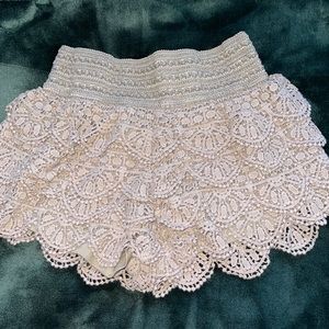 Womens Tan Lace Shorts Rewind Small